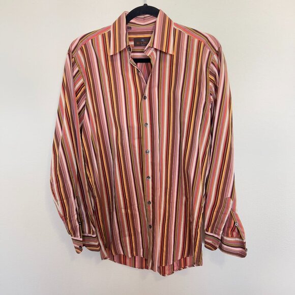 Men's ETRO Striped Button Up Long Sleeve Shirt Size 38 - Picture 1 of 3